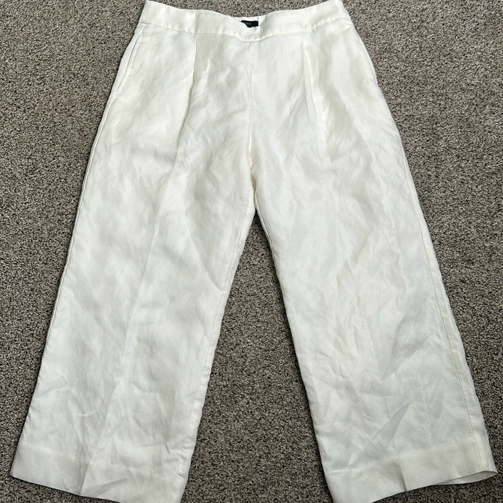 J crew white linen lined wide leg high rise pants size 12 - Picture 3 of 8